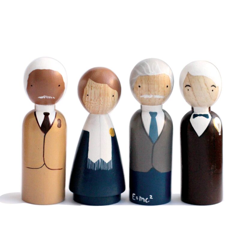 The Scientists Handmade Wooden Figurines Peg Dolls Set of Four Peg Doll Set by Goose Grease