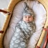 Gray Kisses Bamboo Swaddle & Knotted Hat Set