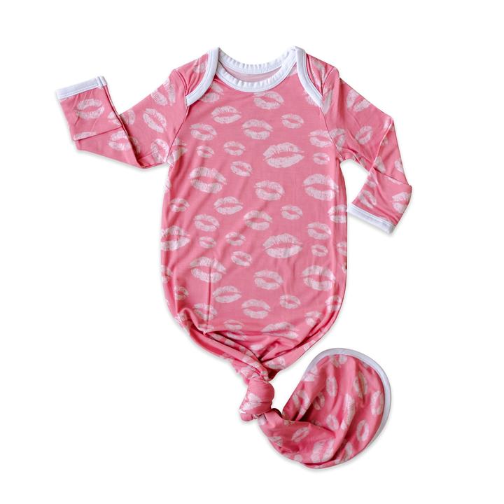 Pink Kisses Bamboo Viscose Infant Knotted Gown