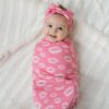 Pink Kisses Swaddle & Headband Set