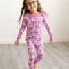 Little Sleepies Valentine's Day Collection Pink Flowers and Hearts Pattern Toddler Two-Piece Long Sleeve Pajama Set