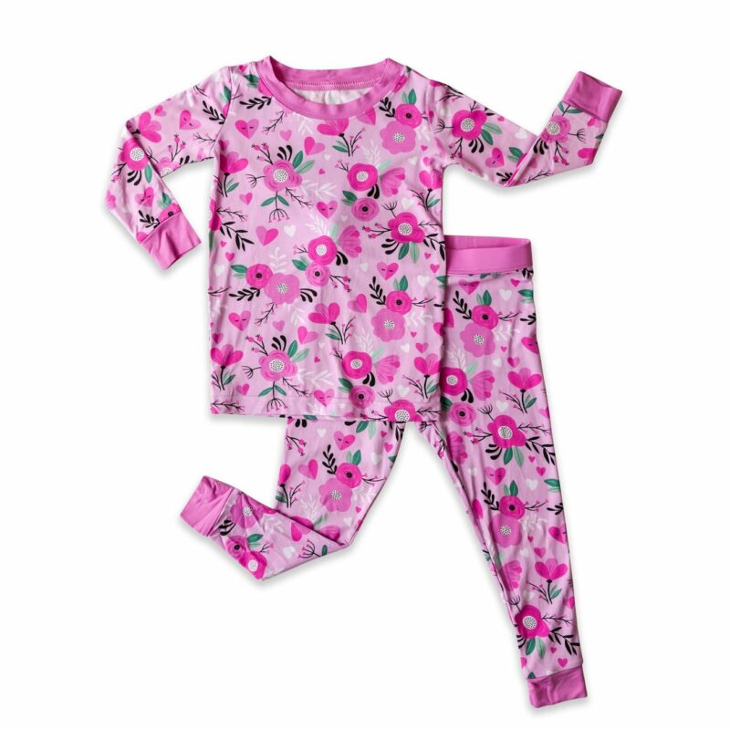 Organic Bamboo Viscose Baby and Toddler Pajamas Sweetheart Floral Long Sleeve Toddler Pajama Set by Little Sleepies