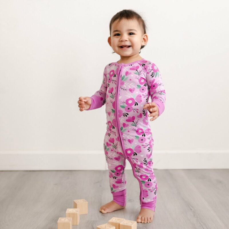 Little Sleepies Sweetheart Floral Bamboo Viscose Zippy Romper Footie Pajamas