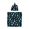 Little Sleepies Gift Set in Aqua Puppy Love with Multi-Functional Baby Swaddle and Matching Knotted Beanie Hat