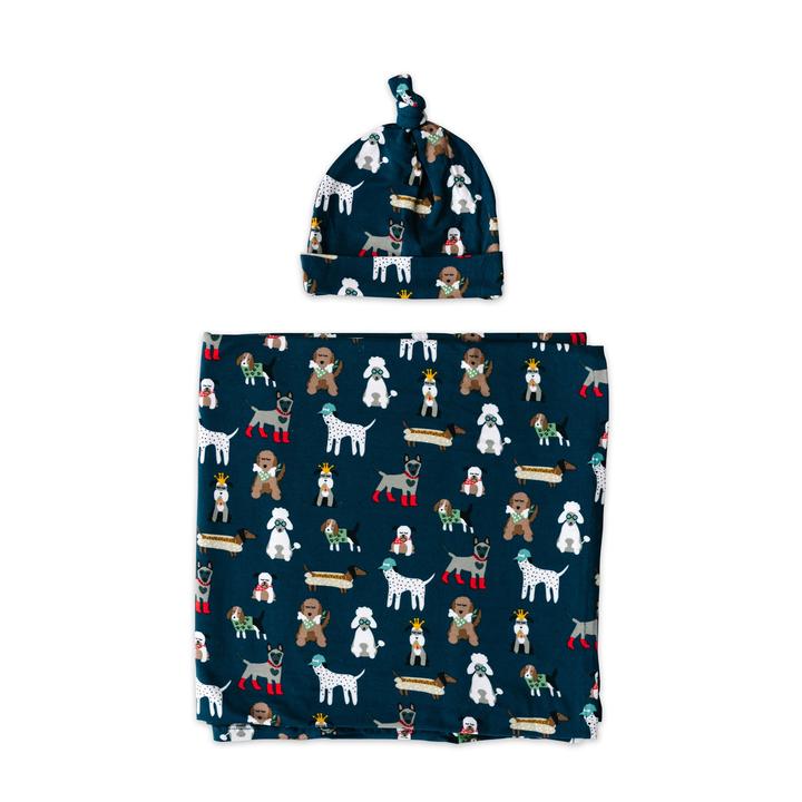 Little Sleepies Navy Puppy Love Swaddle & Hat Set – Blossom