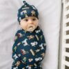 Little Sleepies Aqua Puppy Love Swaddle & Hat Set