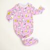 Little Sleepies Bamboo Viscose Pink Breakfast Buddies Infant Knotted Gown