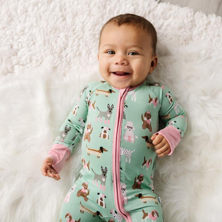 Little Sleepies Aqua Puppy Love Bamboo Viscose Zippy – Blossom