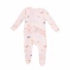 Organic Bamboo Baby Pajama Zippered Footie in Ruffled Pink Puppy