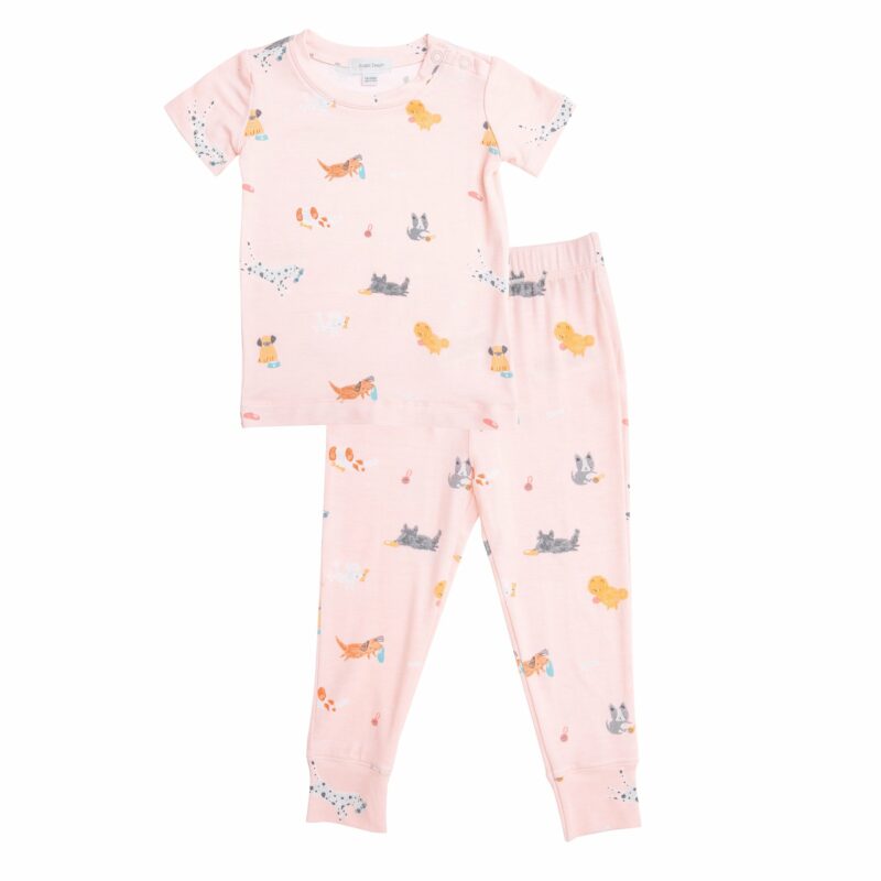 Angel Dear Puppy Play Short Sleeve Bamboo Lounge Wear Set in Pink