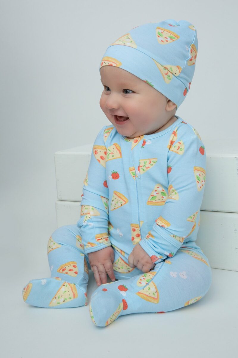 Organic Bamboo Viscose Baby Footie Pajama in Pizza Pattern by Angel Dear