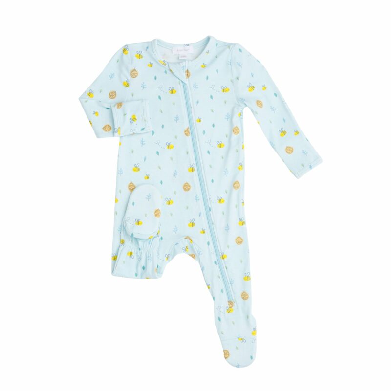 Angel Dear Little Bee Blue Bamboo Zippered Footie