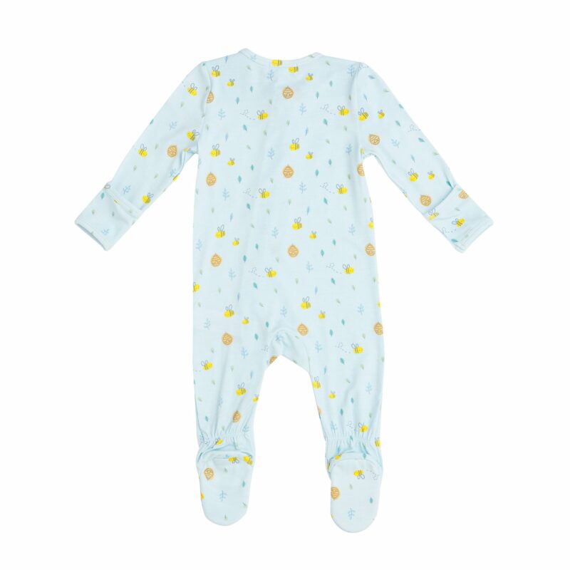Organic Bamboo Baby Pajama Zippered Footie in Blue Bees