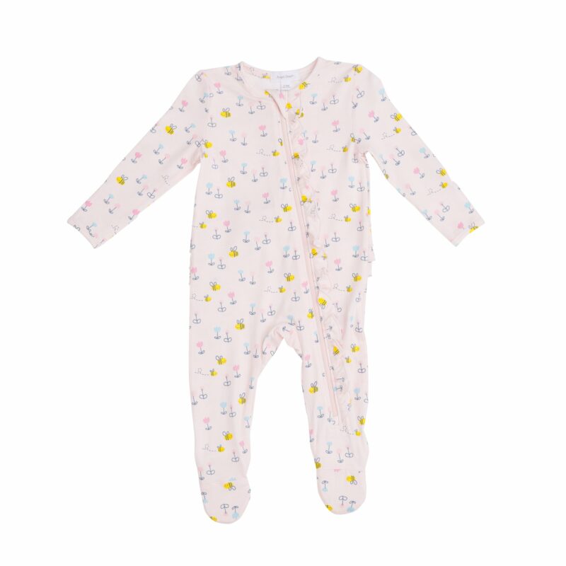 Angel Dear Little Bee Pink Ruffle Bamboo Zipper Footie