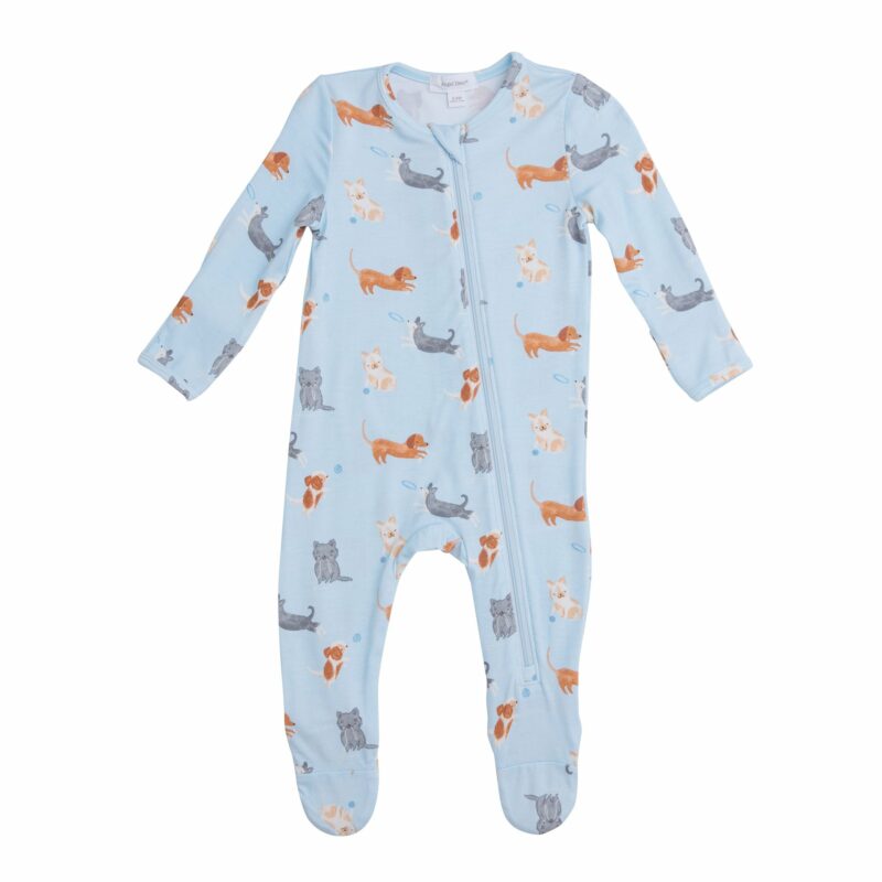 Organic Bamboo Baby Pajama Zippered Footie in Blue Puppy
