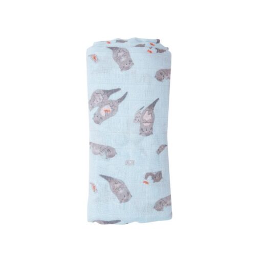 Angel Dear Otters Swaddle Blanket in Blue Blossom