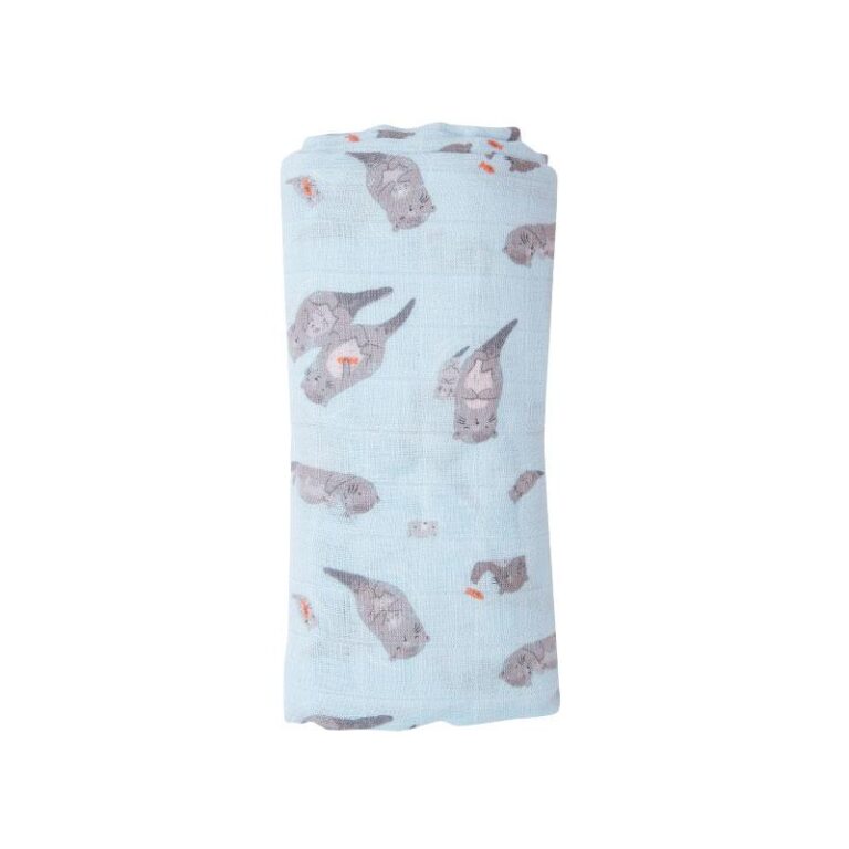 Angel Dear Otters Swaddle Blanket in Blue Blossom
