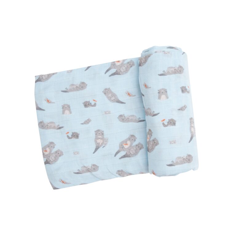 Angel Dear Otters Swaddle Blanket in Blue Blossom