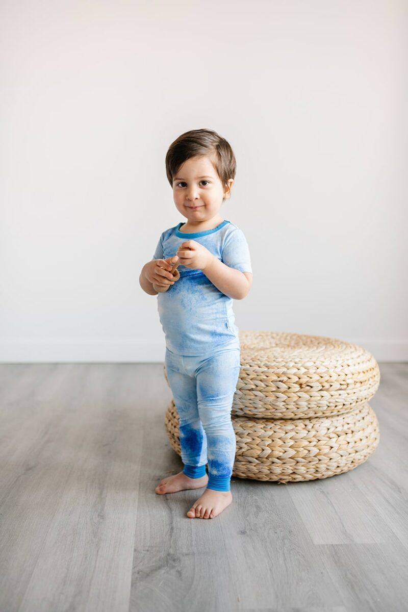 Little Sleepies Baby and Toddler Spring Short Sleeve Pajama Set in Blue Watercolor