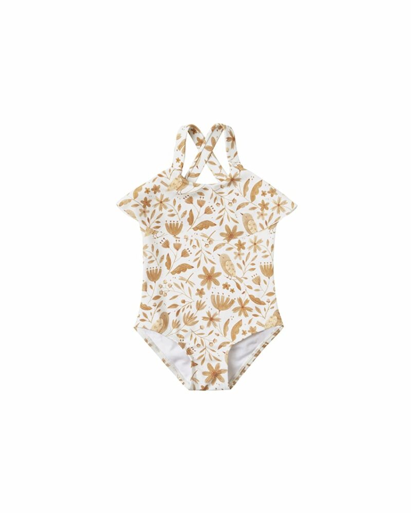 Rylee + Cru Garden Birds Ruffle Onepiece Swimsuit