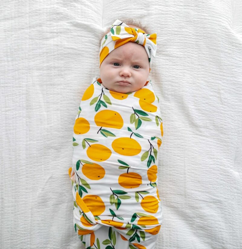 Little Sleepies Clementines Swaddle & Headband Gift Set