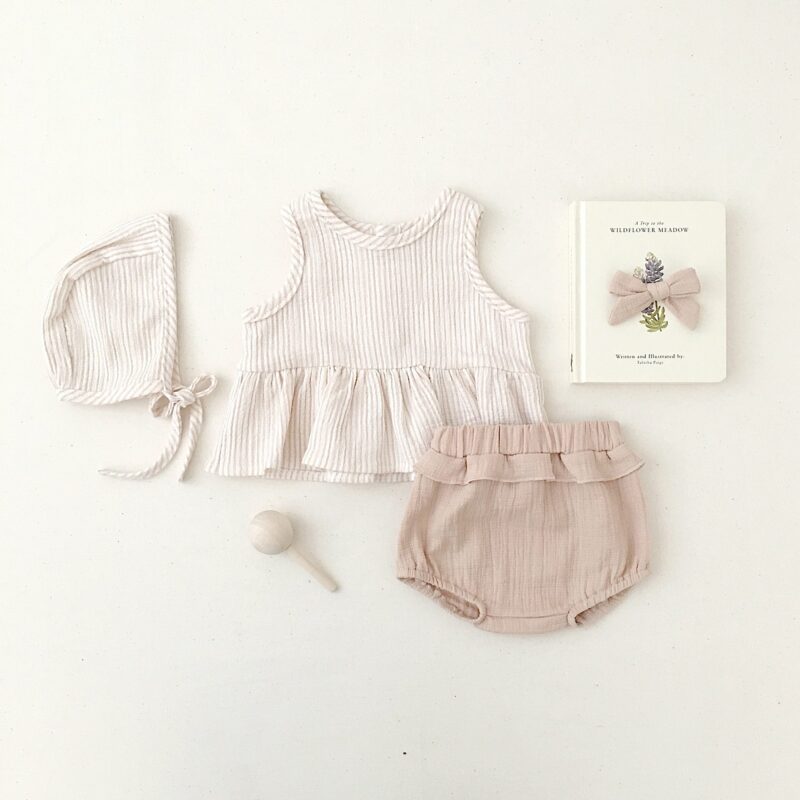 Quincy Mae Petal Stripe Cotton Peplum Set