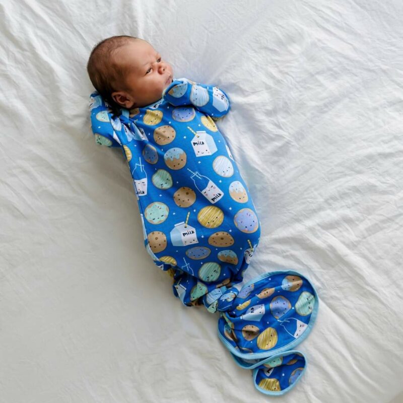 Little Sleepies Blue Cookies & Milk Bamboo Infant Knotted Gown