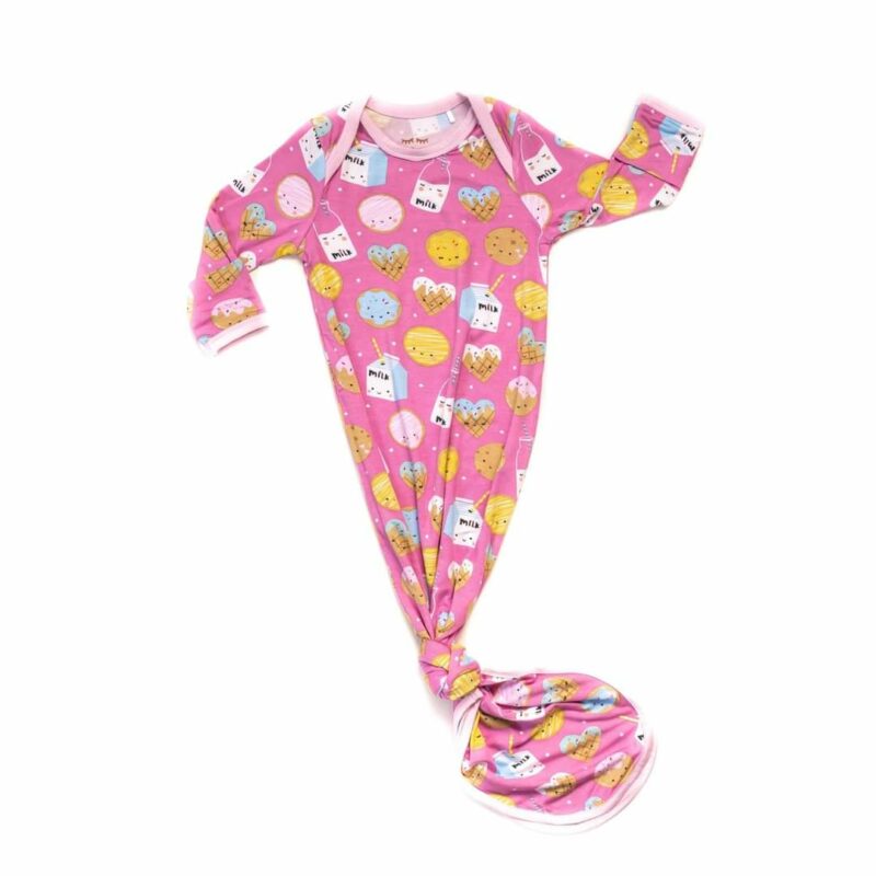 Little Sleepies Pink Cookies & Milk Bamboo Infant Knotted Gown
