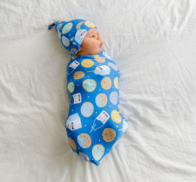 Little Sleepies Blue Cookies & Milk Bamboo Swaddle and Knotted Hat Set