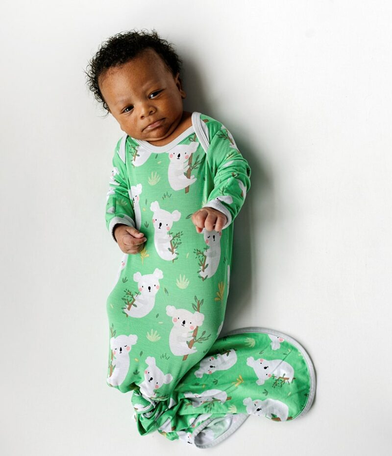 Little Sleepies Green Koalas Bamboo Viscose Infant Knotted Gown
