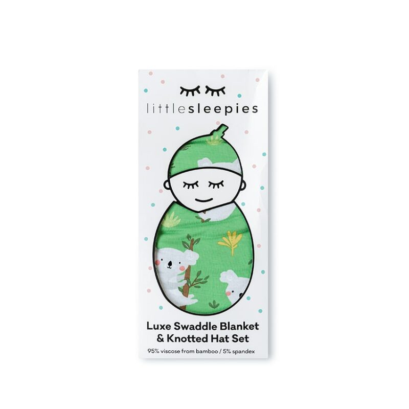 Little Sleepies Green Koalas Bamboo Swaddle & Hat Set