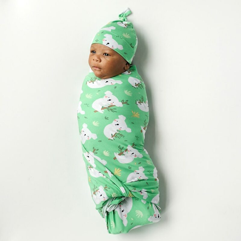 Little Sleepies Green Koalas Bamboo Swaddle & Hat Set