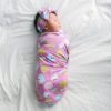 Little Sleepies Pink Cookies & Milk Bamboo Swaddle and Headband Set