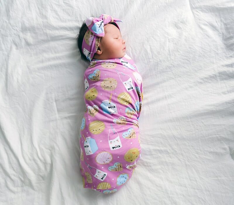 Little Sleepies Pink Cookies & Milk Bamboo Swaddle and Headband Set