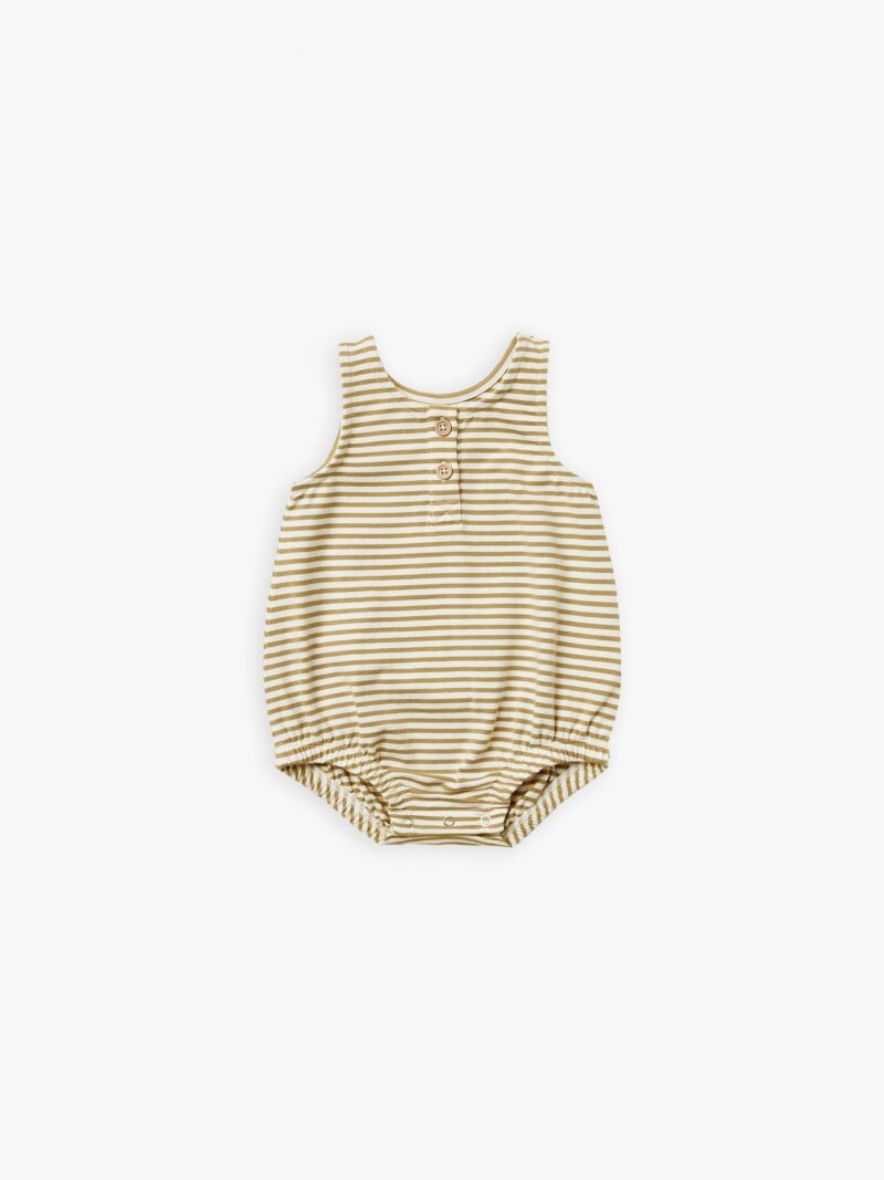 Quincy Mae Sleeveless Bubble Onesie In Gold Stripe