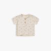 Quincy Mae Woven Henry Top with Stars in Natural