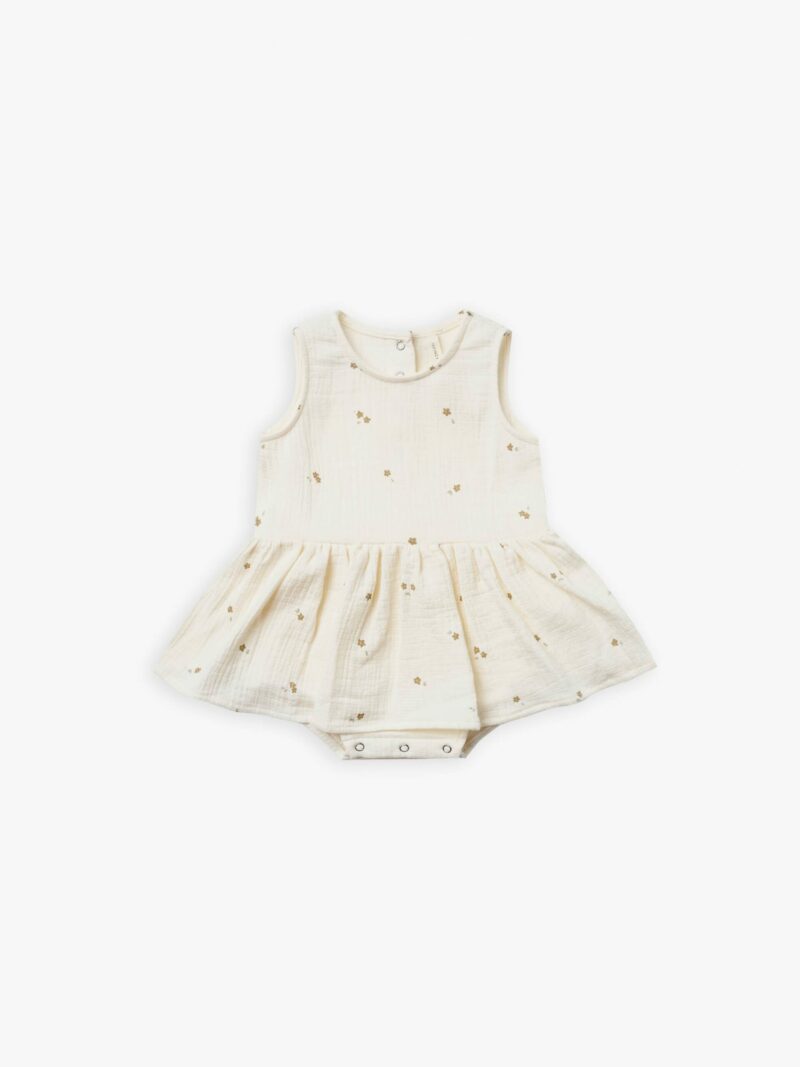 Quincy Mae Skirted Tank Onesie In Ivory with Tiny Flowers