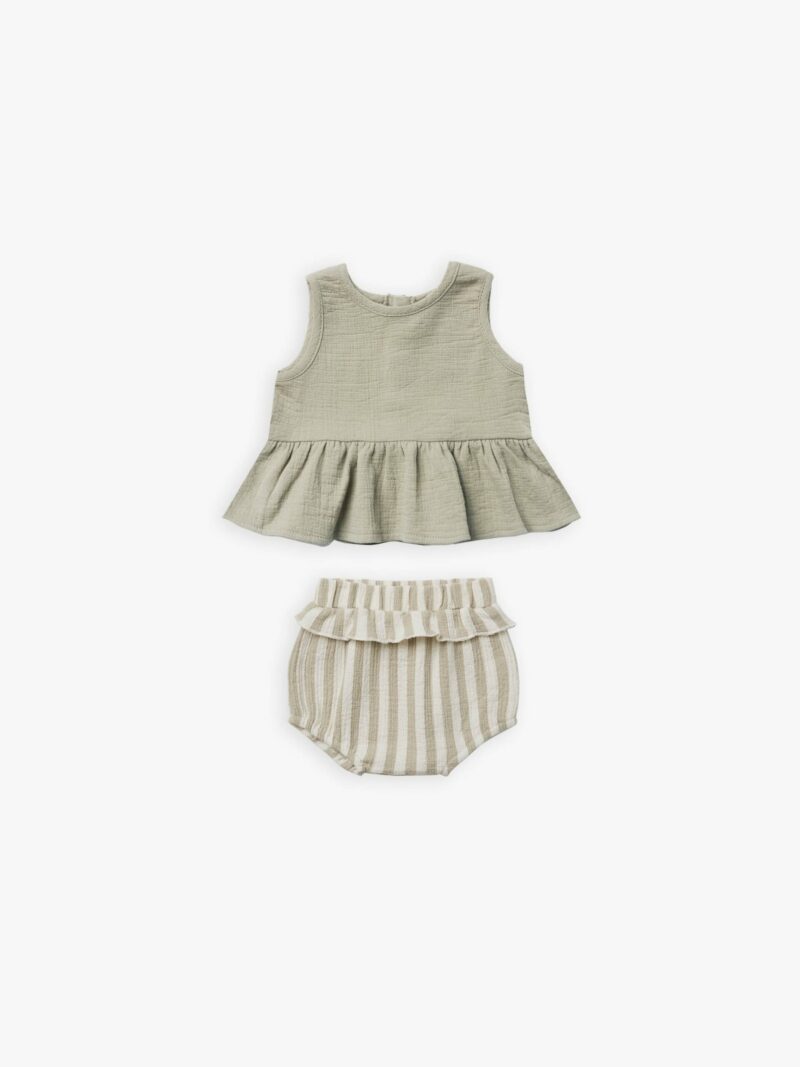 Quincy Mae Sleeveless Peplum Set In Sage Stripe