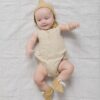 Quincy Mae Sleeveless Bubble Onesie In Gold Stripe