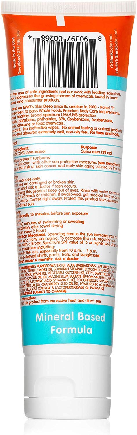 Thinkbaby Safe Mineral Sunscreen Spf 50+ 3oz