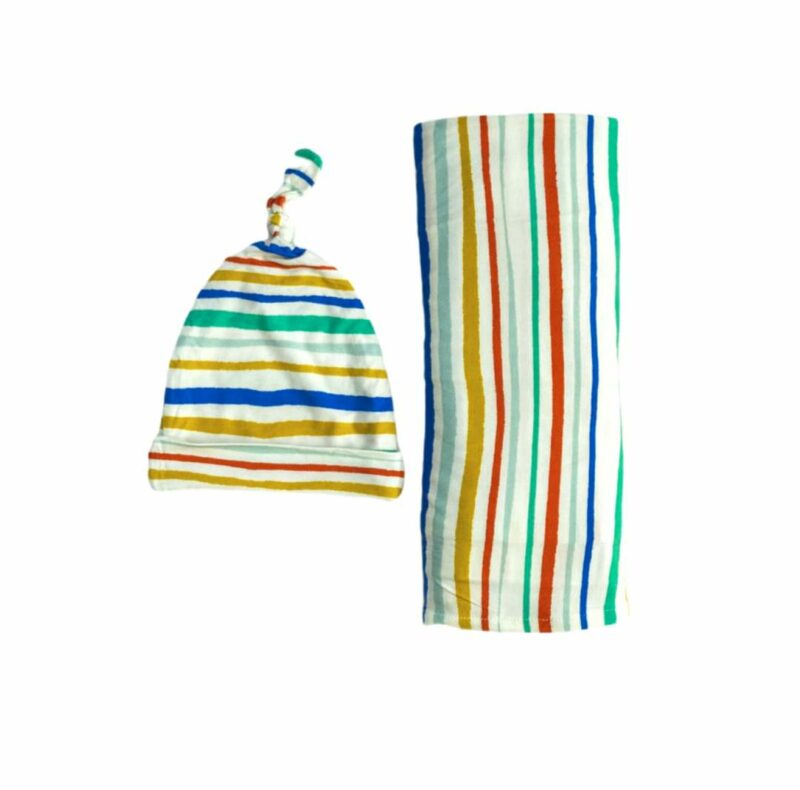 Little Sleepies Summer Stripe Bamboo Viscose Swaddle and Hat Set