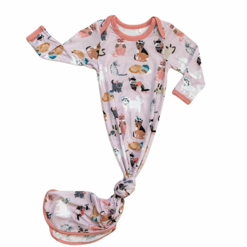 Little Sleepies Pink Cool Cats Bamboo Viscose Infant Knotted Gown