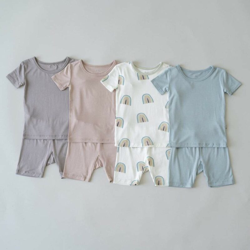 Kyte BABY Short Sleeve Toddler Pajama Set in Aloe Rainbow