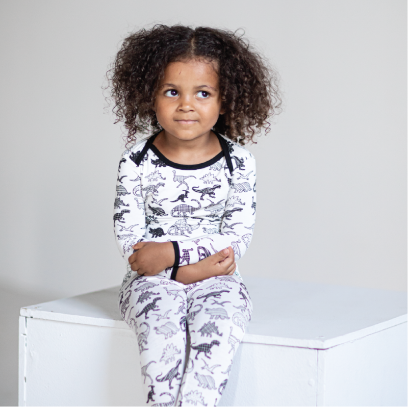 Peregrine Kidswear Bamboo White Dinosaur Pajama Set