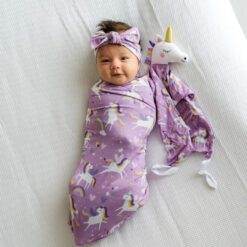 Little Sleepies Sienna's Unicorns Bamboo Swaddle & Headband Gift Set