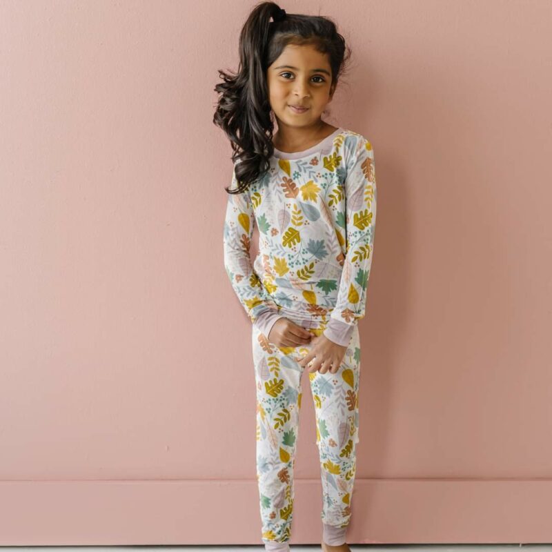 Little Sleepies Dusty Mauve Fall Leaves Two-Piece Bamboo Viscose Pajama Set