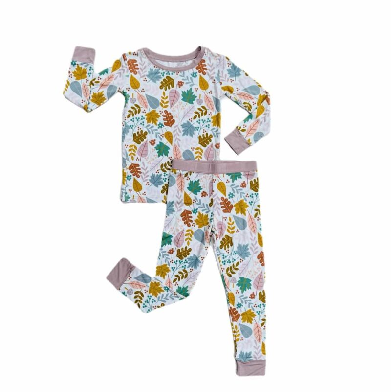 Little Sleepies Dusty Mauve Fall Leaves Two-Piece Bamboo Viscose Pajama Set