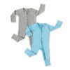 Little Sleepies Solid Zippy Two-Pack Gift Box in Blue and Heather Gray