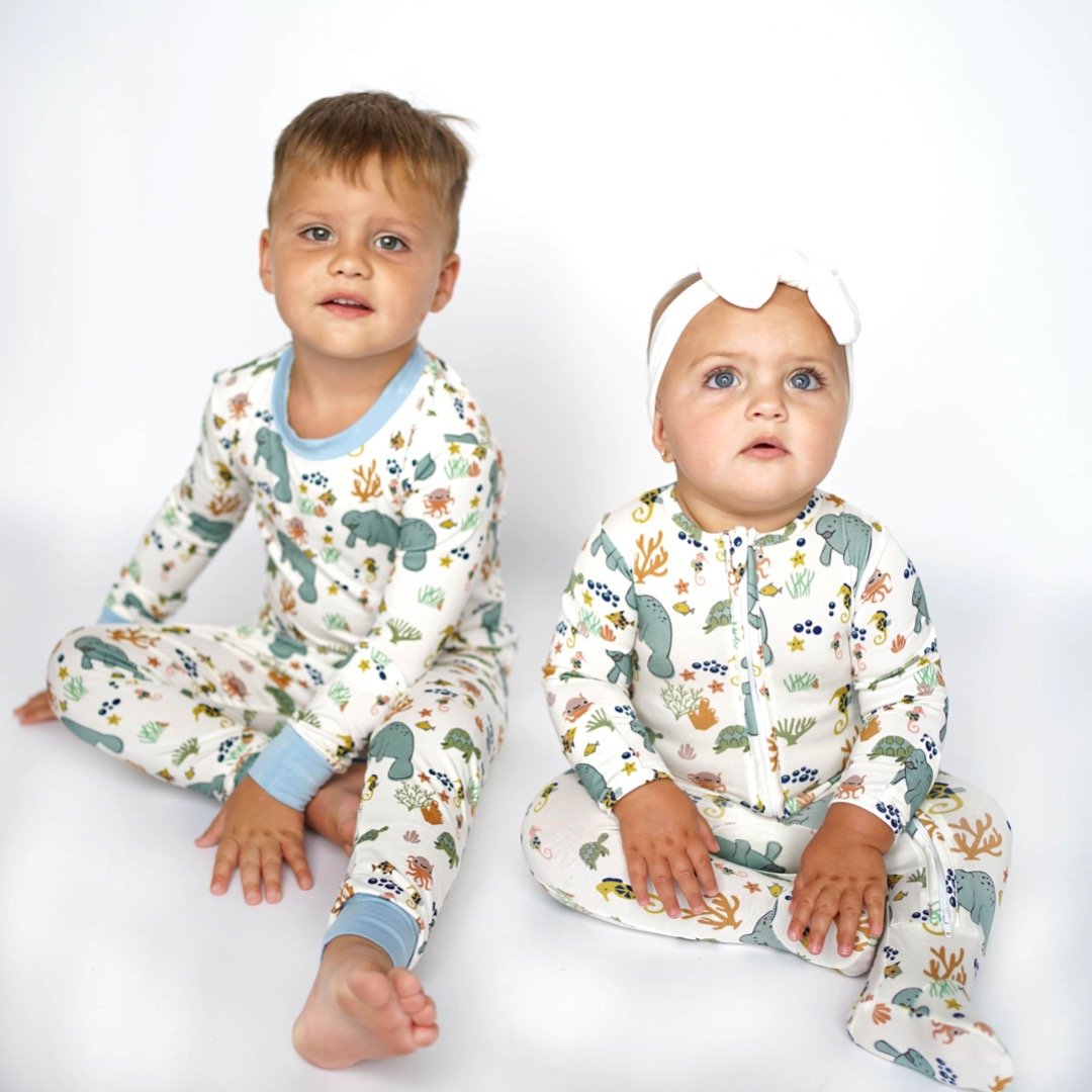 Emerson and Friends Manatee Bamboo Two Piece Pajama Set Blossom