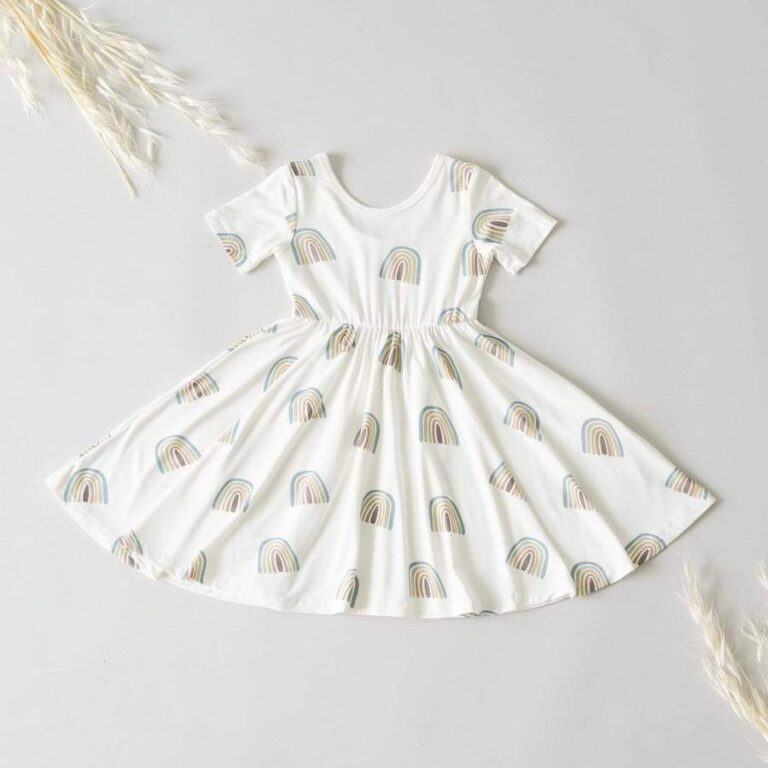 Kyte BABY Twirl Dress in Aloe Rainbow Blossom